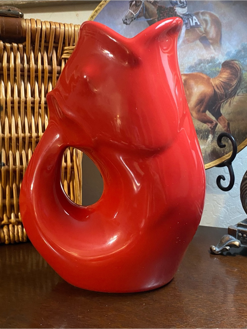GurglePot Red Ceramic Fish Pitcher 2006 Vase 9.5" Tall - Seattle Design
